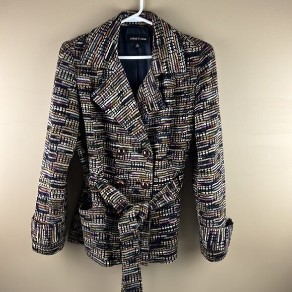Isabel & Nina  Multi Colour Belted Button up Coat - Picture 8 of 15